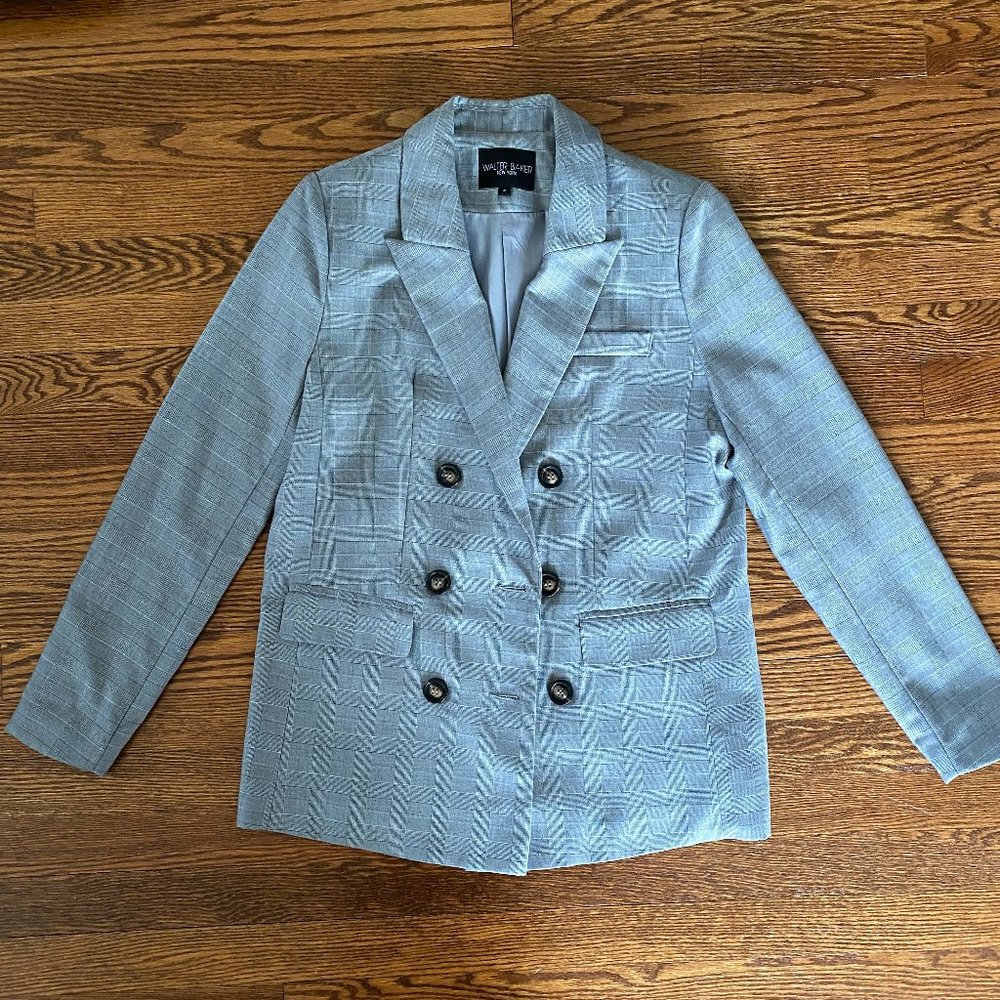 Walter baker new york grey plaid double breasted blazer sz S